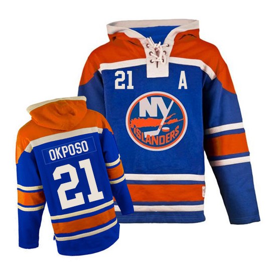 New York Islanders Kyle Okposo Official Royal Blue Old Time Hockey Authentic Adult Sawyer Hooded Sweatshirt Jersey