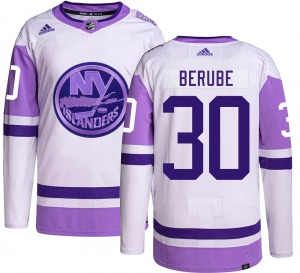 Adult Authentic New York Islanders Jean-Francois Berube Hockey Fights Cancer Official Adidas Jersey