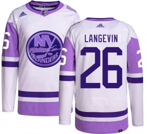 Adult Authentic New York Islanders Dave Langevin Hockey Fights Cancer Official Adidas Jersey