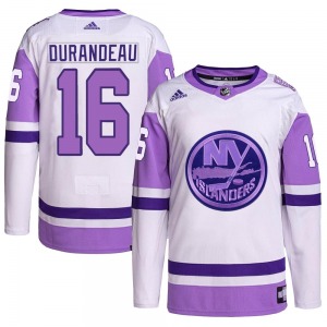Adult Authentic New York Islanders Arnaud Durandeau White/Purple Hockey Fights Cancer Primegreen Official Adidas Jersey