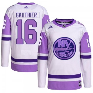 Adult Authentic New York Islanders Julien Gauthier White/Purple Hockey Fights Cancer Primegreen Official Adidas Jersey