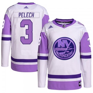 Adult Authentic New York Islanders Adam Pelech White/Purple Hockey Fights Cancer Primegreen Official Adidas Jersey