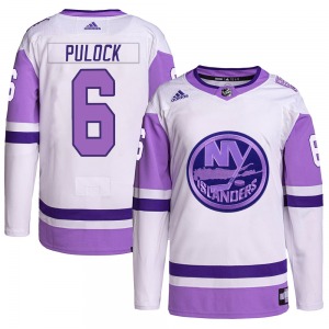 Adult Authentic New York Islanders Ryan Pulock White/Purple Hockey Fights Cancer Primegreen Official Adidas Jersey