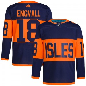 Adult Authentic New York Islanders Pierre Engvall Navy 2024 Stadium Series Primegreen Official Adidas Jersey