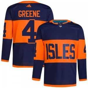 Adult Authentic New York Islanders Andy Greene Green Navy 2024 Stadium Series Primegreen Official Adidas Jersey