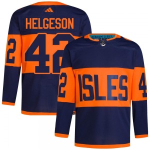 Adult Authentic New York Islanders Seth Helgeson Navy 2024 Stadium Series Primegreen Official Adidas Jersey