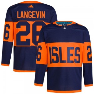 Adult Authentic New York Islanders Dave Langevin Navy 2024 Stadium Series Primegreen Official Adidas Jersey