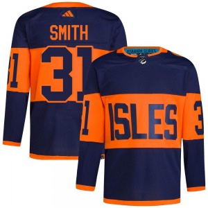 Adult Authentic New York Islanders Billy Smith Navy 2024 Stadium Series Primegreen Official Adidas Jersey