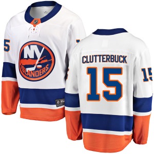 Adult Breakaway New York Islanders Cal Clutterbuck White Away Official Fanatics Branded Jersey
