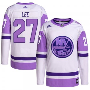 Youth Authentic New York Islanders Anders Lee White/Purple Hockey Fights Cancer Primegreen Official Adidas Jersey