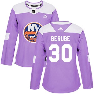 Women's Authentic New York Islanders Jean-Francois Berube Purple Fights Cancer Practice Official Adidas Jersey