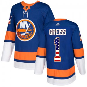 Youth Authentic New York Islanders Thomas Greiss Royal Blue USA Flag Fashion Official Adidas Jersey