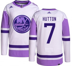 Adult Authentic New York Islanders Grant Hutton Hockey Fights Cancer Official Adidas Jersey