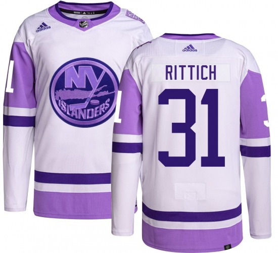 Adult Authentic New York Islanders David Rittich Hockey Fights Cancer Official Adidas Jersey