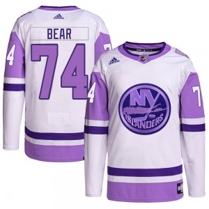 Adult Authentic New York Islanders Ethan Bear White/Purple Hockey Fights Cancer Primegreen Official Adidas Jersey