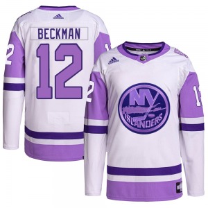 Adult Authentic New York Islanders Adam Beckman White/Purple Hockey Fights Cancer Primegreen Official Adidas Jersey