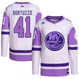 Adult Authentic New York Islanders Robert Bortuzzo White/Purple Hockey Fights Cancer Primegreen Official Adidas Jersey