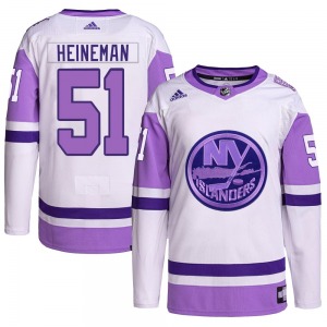 Adult Authentic New York Islanders Emil Heineman White/Purple Hockey Fights Cancer Primegreen Official Adidas Jersey