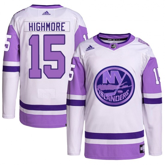 Adult Authentic New York Islanders Matthew Highmore White/Purple Hockey Fights Cancer Primegreen Official Adidas Jersey