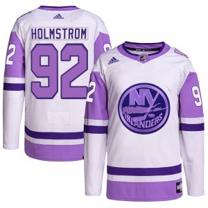 Adult Authentic New York Islanders Simon Holmstrom White/Purple Hockey Fights Cancer Primegreen Official Adidas Jersey