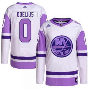 Adult Authentic New York Islanders Calle Odelius White/Purple Hockey Fights Cancer Primegreen Official Adidas Jersey