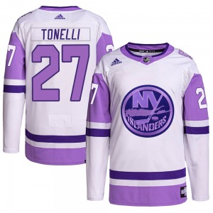 Adult Authentic New York Islanders John Tonelli White/Purple Hockey Fights Cancer Primegreen Official Adidas Jersey