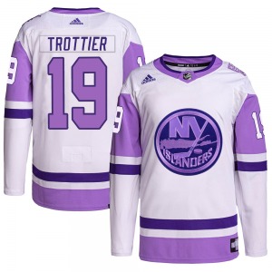 Adult Authentic New York Islanders Bryan Trottier White/Purple Hockey Fights Cancer Primegreen Official Adidas Jersey