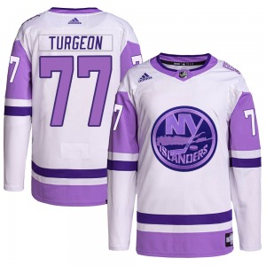 Adult Authentic New York Islanders Pierre Turgeon White/Purple Hockey Fights Cancer Primegreen Official Adidas Jersey
