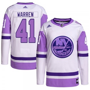 Adult Authentic New York Islanders Marshall Warren White/Purple Hockey Fights Cancer Primegreen Official Adidas Jersey