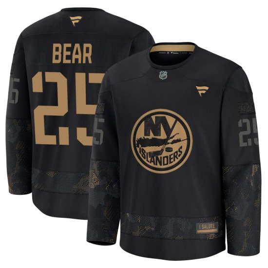 Youth Premium New York Islanders Ethan Bear Black 2024 Military Appreciation Practice Official Fanatics Jersey