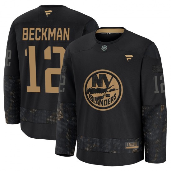 Youth Premium New York Islanders Adam Beckman Black 2024 Military Appreciation Practice Official Fanatics Jersey
