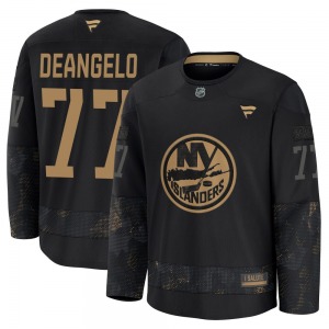Youth Premium New York Islanders Tony DeAngelo Black 2024 Military Appreciation Practice Official Fanatics Jersey