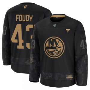 Youth Premium New York Islanders Liam Foudy Black 2024 Military Appreciation Practice Official Fanatics Jersey