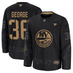 Youth Premium New York Islanders Isaiah George Black 2024 Military Appreciation Practice Official Fanatics Jersey