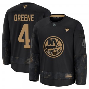 Youth Premium New York Islanders Andy Greene Green Black 2024 Military Appreciation Practice Official Fanatics Jersey