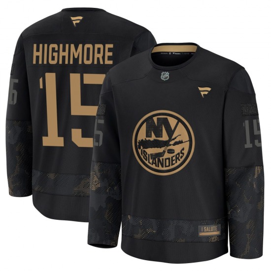 Youth Premium New York Islanders Matthew Highmore Black 2024 Military Appreciation Practice Official Fanatics Jersey