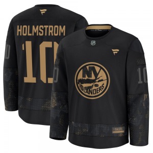 Youth Premium New York Islanders Simon Holmstrom Black 2024 Military Appreciation Practice Official Fanatics Jersey