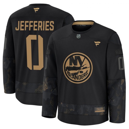 Youth Premium New York Islanders Alex Jefferies Black 2024 Military Appreciation Practice Official Fanatics Jersey