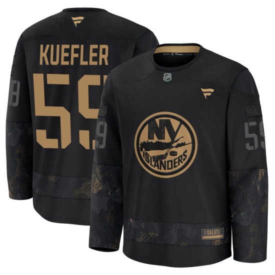 Youth Premium New York Islanders Daylan Kuefler Black 2024 Military Appreciation Practice Official Fanatics Jersey