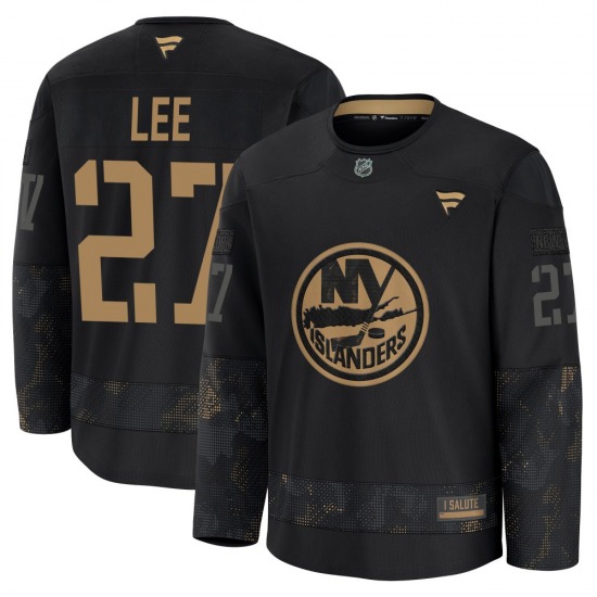 Youth Premium New York Islanders Anders Lee Black 2024 Military Appreciation Practice Official Fanatics Jersey