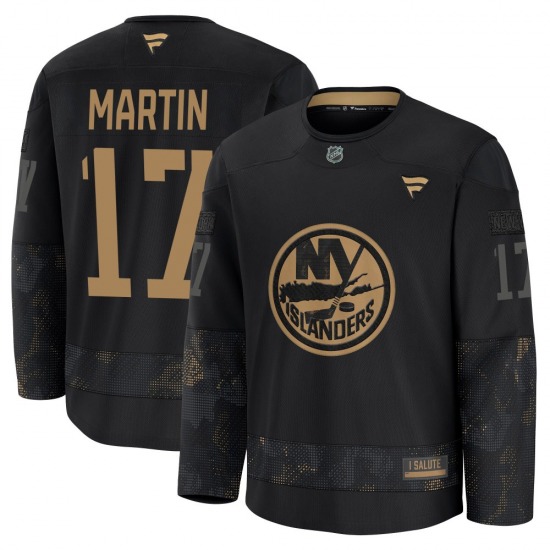 Youth Premium New York Islanders Matt Martin Black 2024 Military Appreciation Practice Official Fanatics Jersey