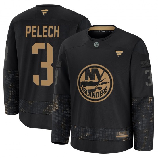 Youth Premium New York Islanders Adam Pelech Black 2024 Military Appreciation Practice Official Fanatics Jersey