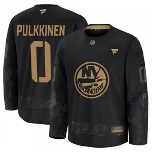 Youth Premium New York Islanders Jesse Pulkkinen Black 2024 Military Appreciation Practice Official Fanatics Jersey