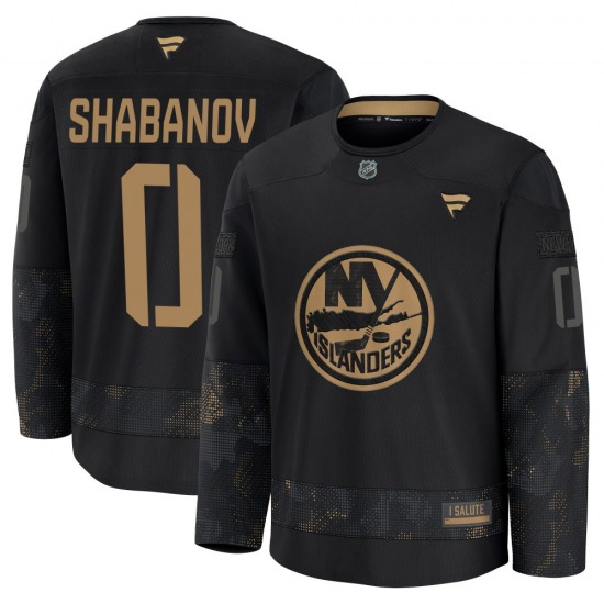 Youth Premium New York Islanders Maxim Shabanov Black 2024 Military Appreciation Practice Official Fanatics Jersey