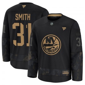 Youth Premium New York Islanders Billy Smith Black 2024 Military Appreciation Practice Official Fanatics Jersey