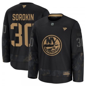 Youth Premium New York Islanders Ilya Sorokin Black 2024 Military Appreciation Practice Official Fanatics Jersey