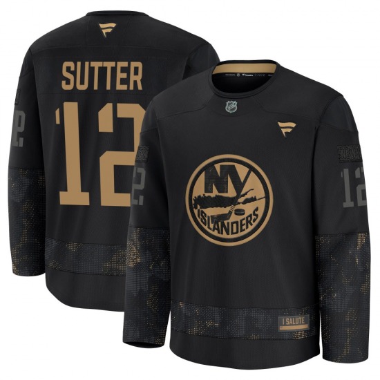Youth Premium New York Islanders Duane Sutter Black 2024 Military Appreciation Practice Official Fanatics Jersey