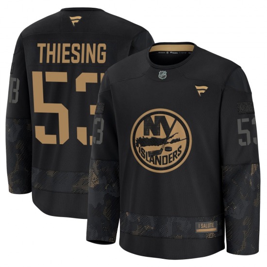 Youth Premium New York Islanders Camden Thiesing Black 2024 Military Appreciation Practice Official Fanatics Jersey
