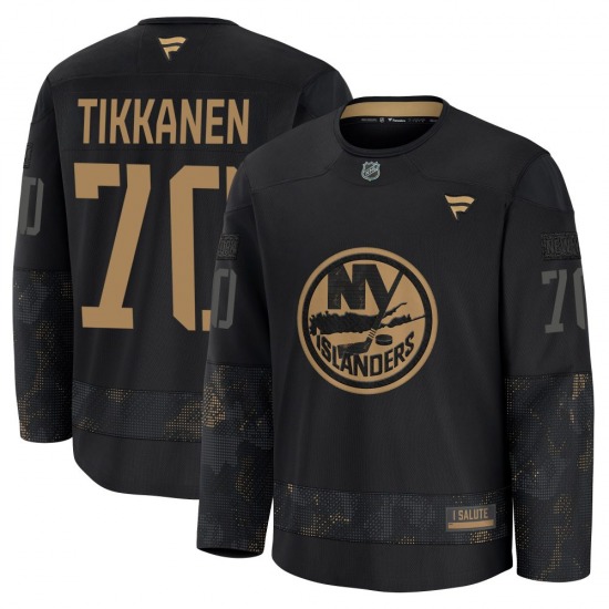 Youth Premium New York Islanders Henrik Tikkanen Black 2024 Military Appreciation Practice Official Fanatics Jersey