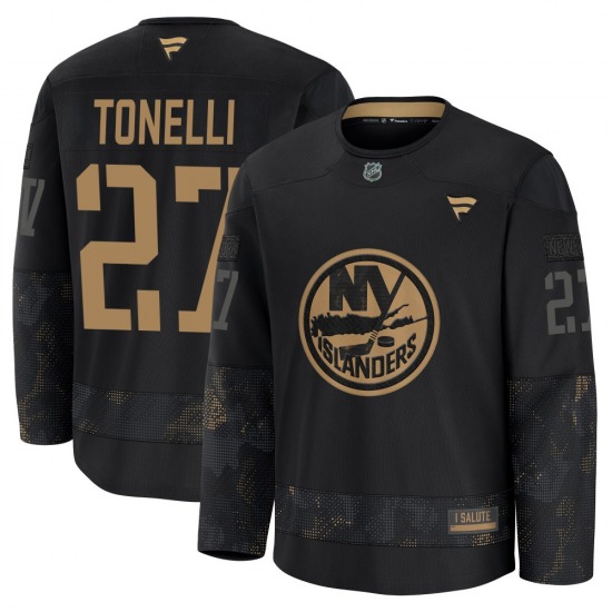 Youth Premium New York Islanders John Tonelli Black 2024 Military Appreciation Practice Official Fanatics Jersey